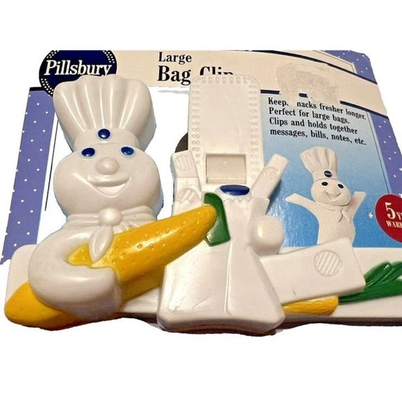 NWT 1992 Vintage Pillsbury Dough Boy with Carrot Plastic Large Chip Bag Clip - Picture 2 of 3